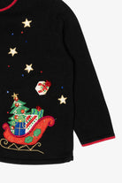 Vintage Black Tiara International Santa With Presents Ugly Christmas Cardigan (2000s)