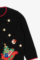 Vintage Black Tiara International Santa With Presents Ugly Christmas Cardigan (2000s)
