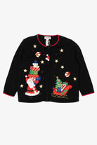 Vintage Black Tiara International Santa With Presents Ugly Christmas Cardigan (2000s)