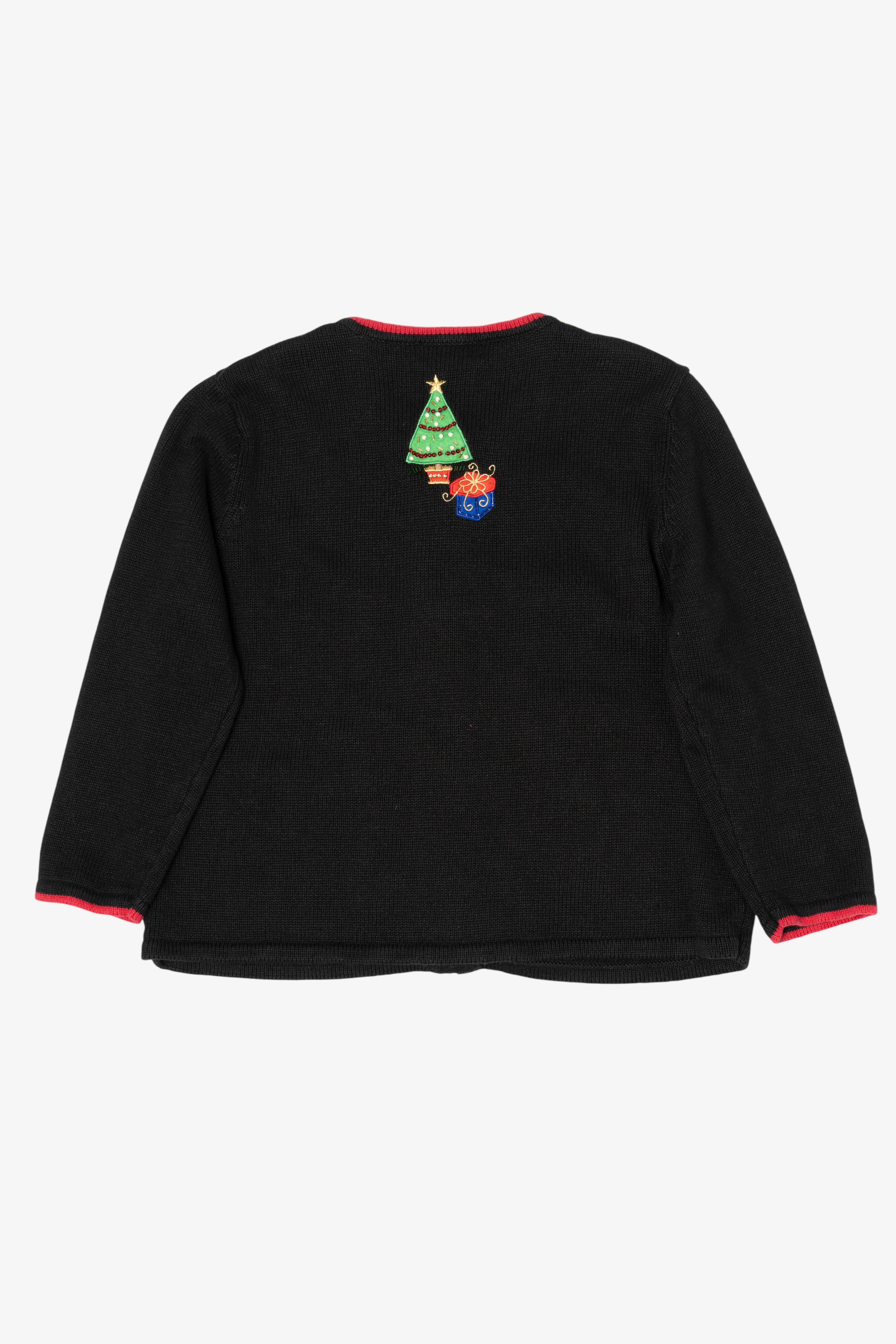 Vintage Black Tiara International Santa With Presents Ugly Christmas Cardigan (2000s)