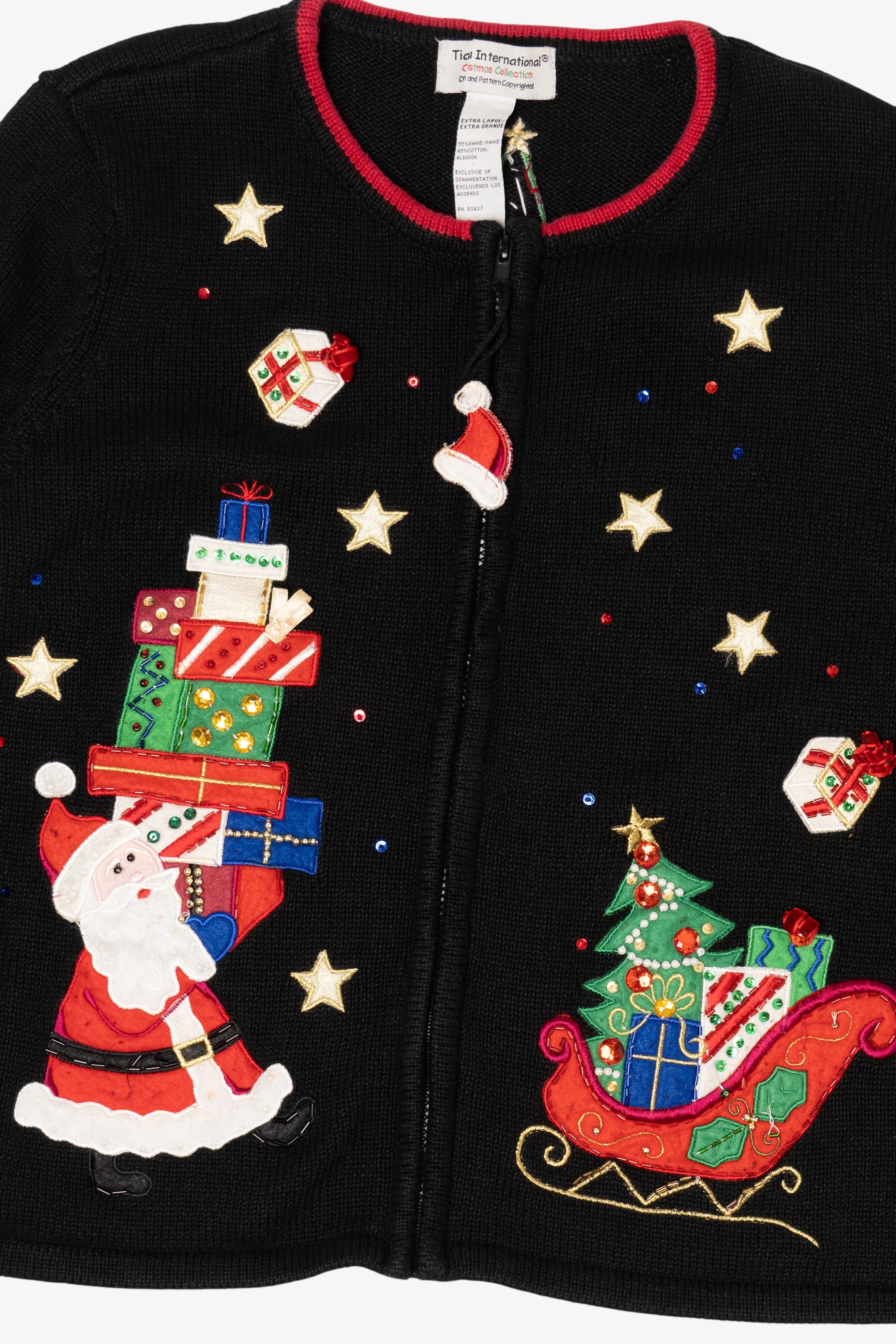 Vintage Black Tiara International Santa With Presents Ugly Christmas Cardigan (2000s)