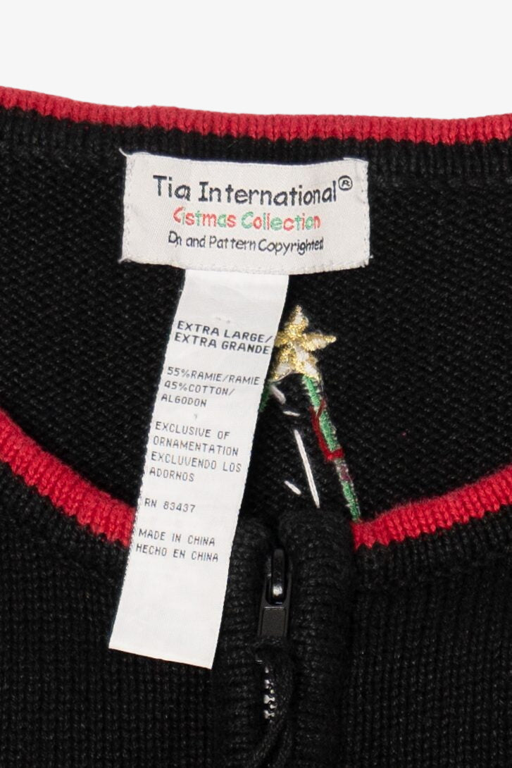Vintage Black Tiara International Santa With Presents Ugly Christmas Cardigan (2000s)