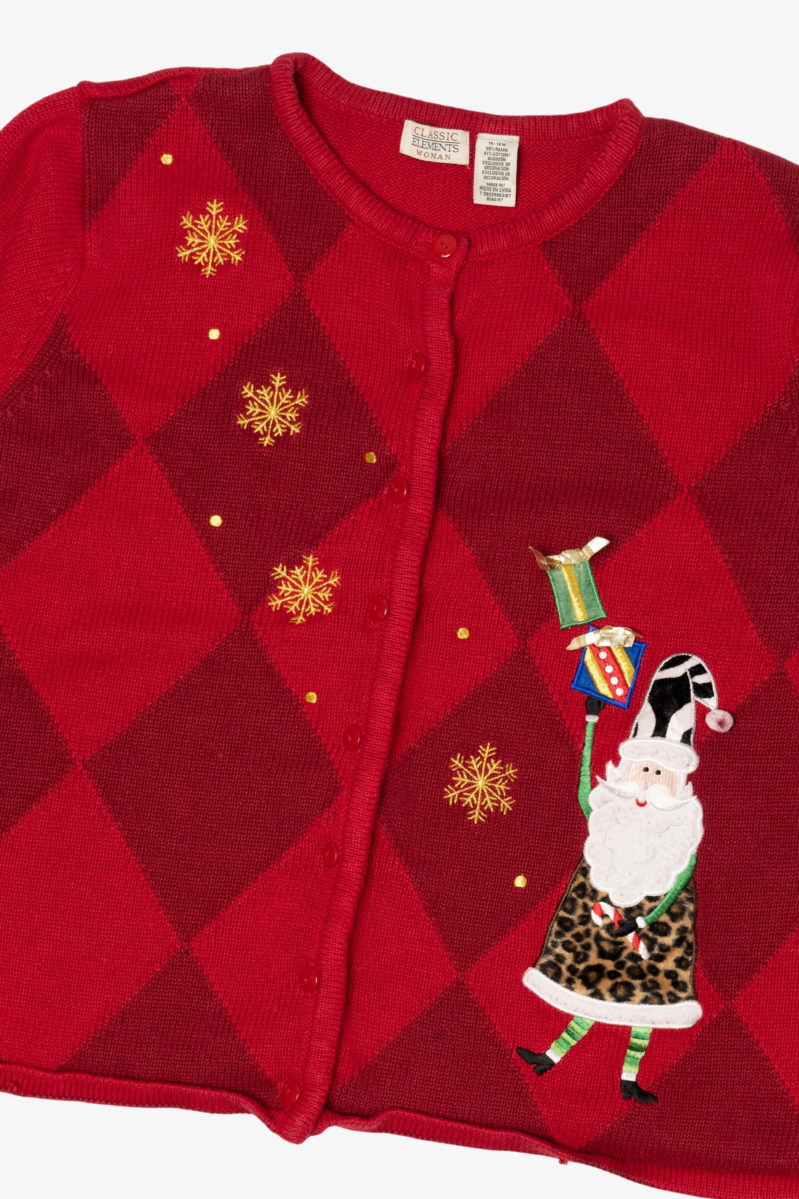 Vintage Red Classic Elements Santa Ugly Christmas Cardigan (1990s)