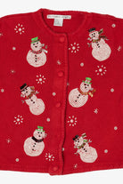 Vintage Red Victoria Jones Beaded Snowmen Ugly Christmas Cardigan (1990s)