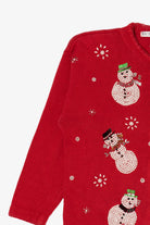 Vintage Red Victoria Jones Beaded Snowmen Ugly Christmas Cardigan (1990s)