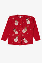 Vintage Red Victoria Jones Beaded Snowmen Ugly Christmas Cardigan (1990s)