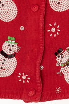 Vintage Red Victoria Jones Beaded Snowmen Ugly Christmas Cardigan (1990s)