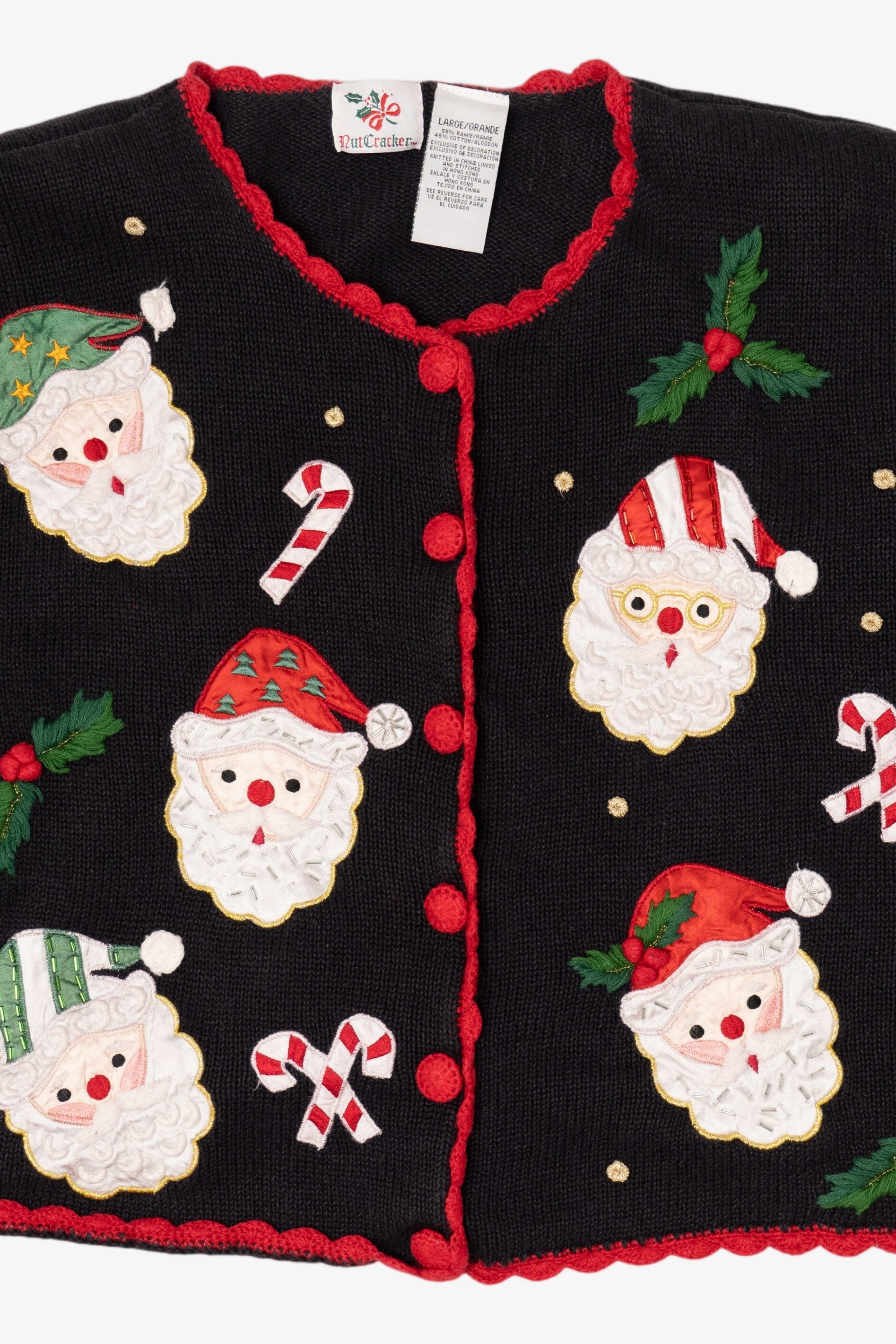 Vintage Black Nutcracker Santa Ugly Christmas Cardigan (1990s)