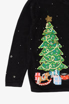 Vintage Black Basic Editions Cat By Fireplace Ugly Christmas Cardigan (1990s)