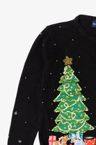 Vintage Black Basic Editions Cat By Fireplace Ugly Christmas Cardigan (1990s)