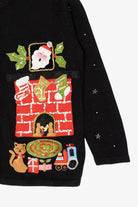 Vintage Black Basic Editions Cat By Fireplace Ugly Christmas Cardigan (1990s)