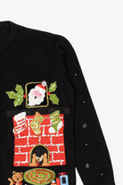Vintage Black Basic Editions Cat By Fireplace Ugly Christmas Cardigan (1990s)