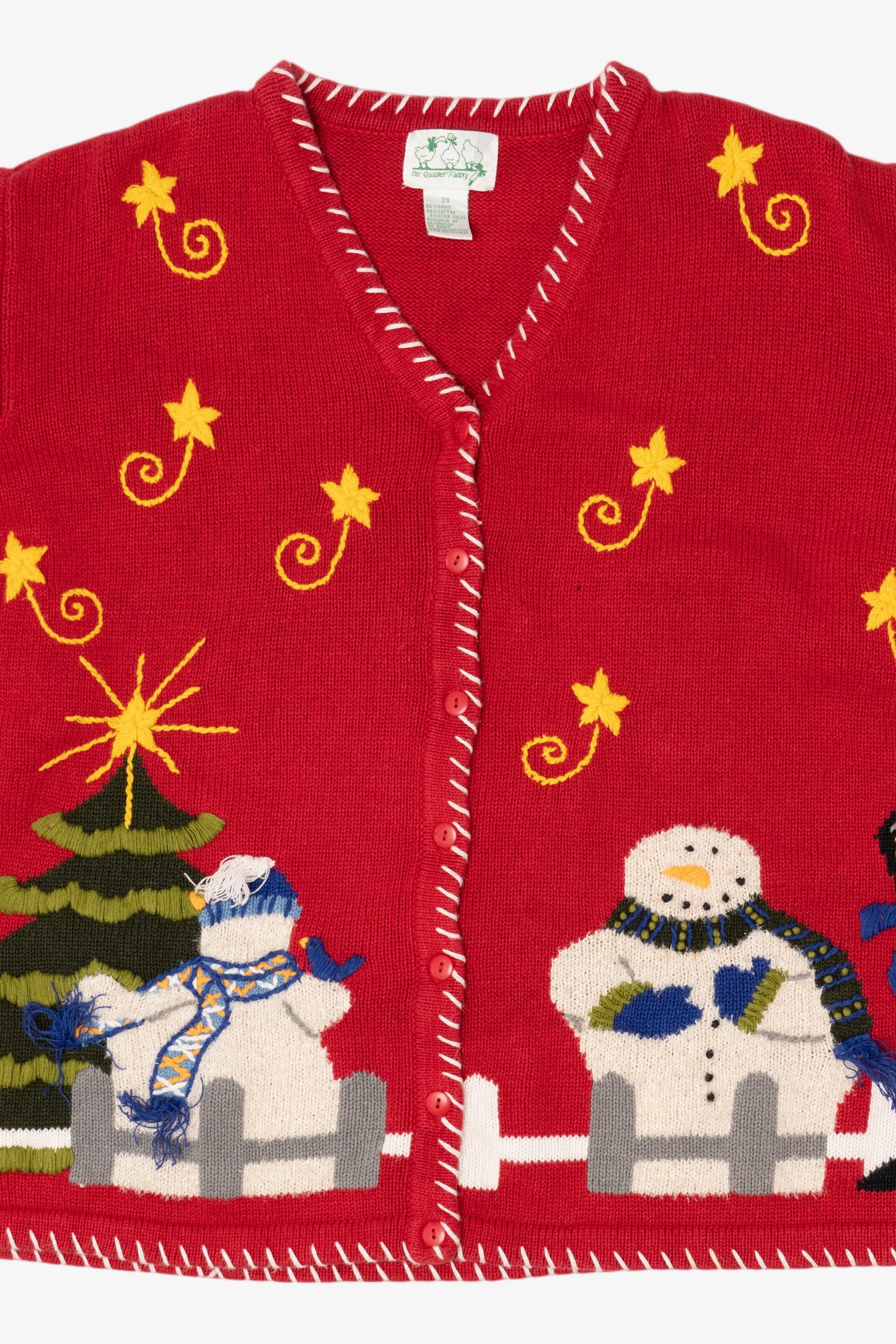 Vintage Red Quacker Factory Snowmen Ugly Christmas Cardigan (1990s)