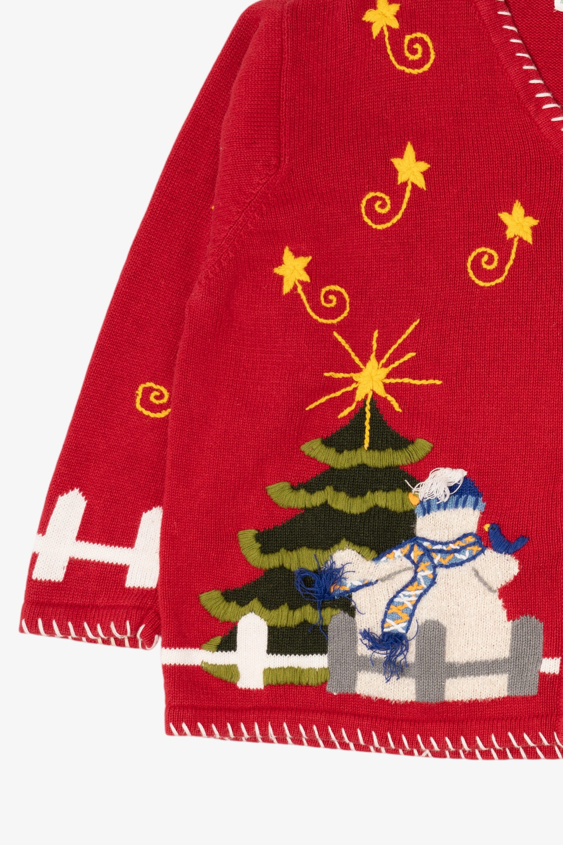 Vintage Red Quacker Factory Snowmen Ugly Christmas Cardigan (1990s)