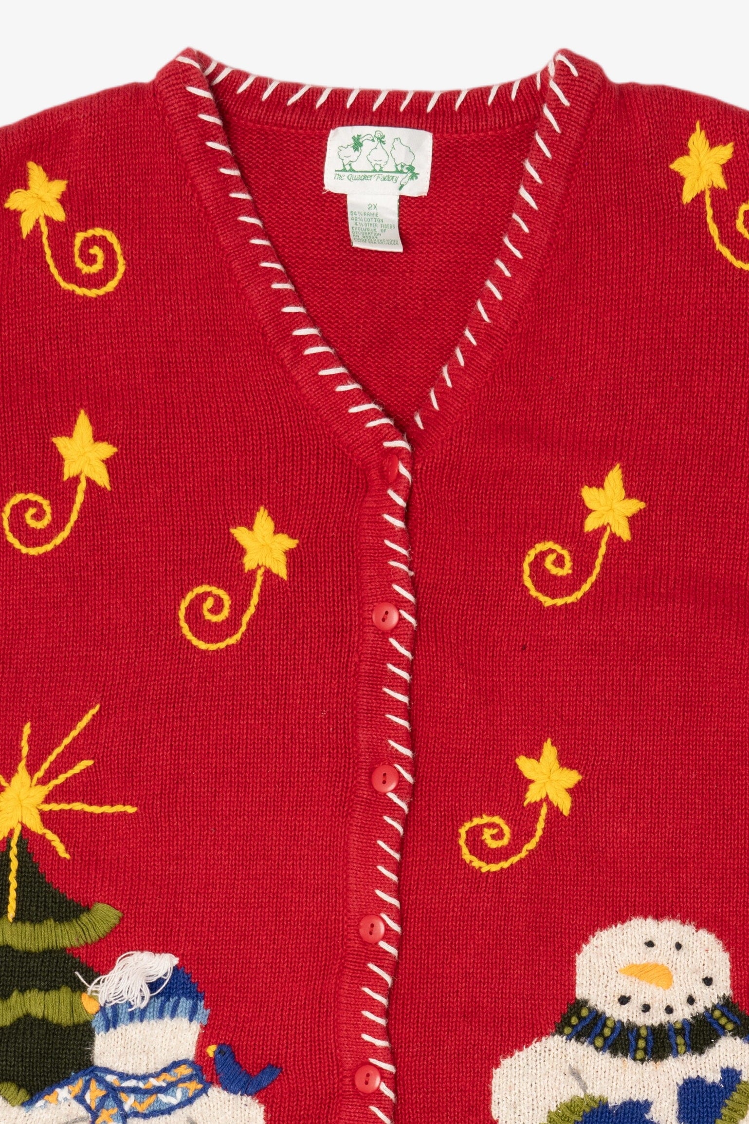 Vintage Red Quacker Factory Snowmen Ugly Christmas Cardigan (1990s)