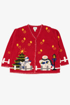 Vintage Red Quacker Factory Snowmen Ugly Christmas Cardigan (1990s)
