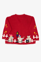 Vintage Red Quacker Factory Snowmen Ugly Christmas Cardigan (1990s)
