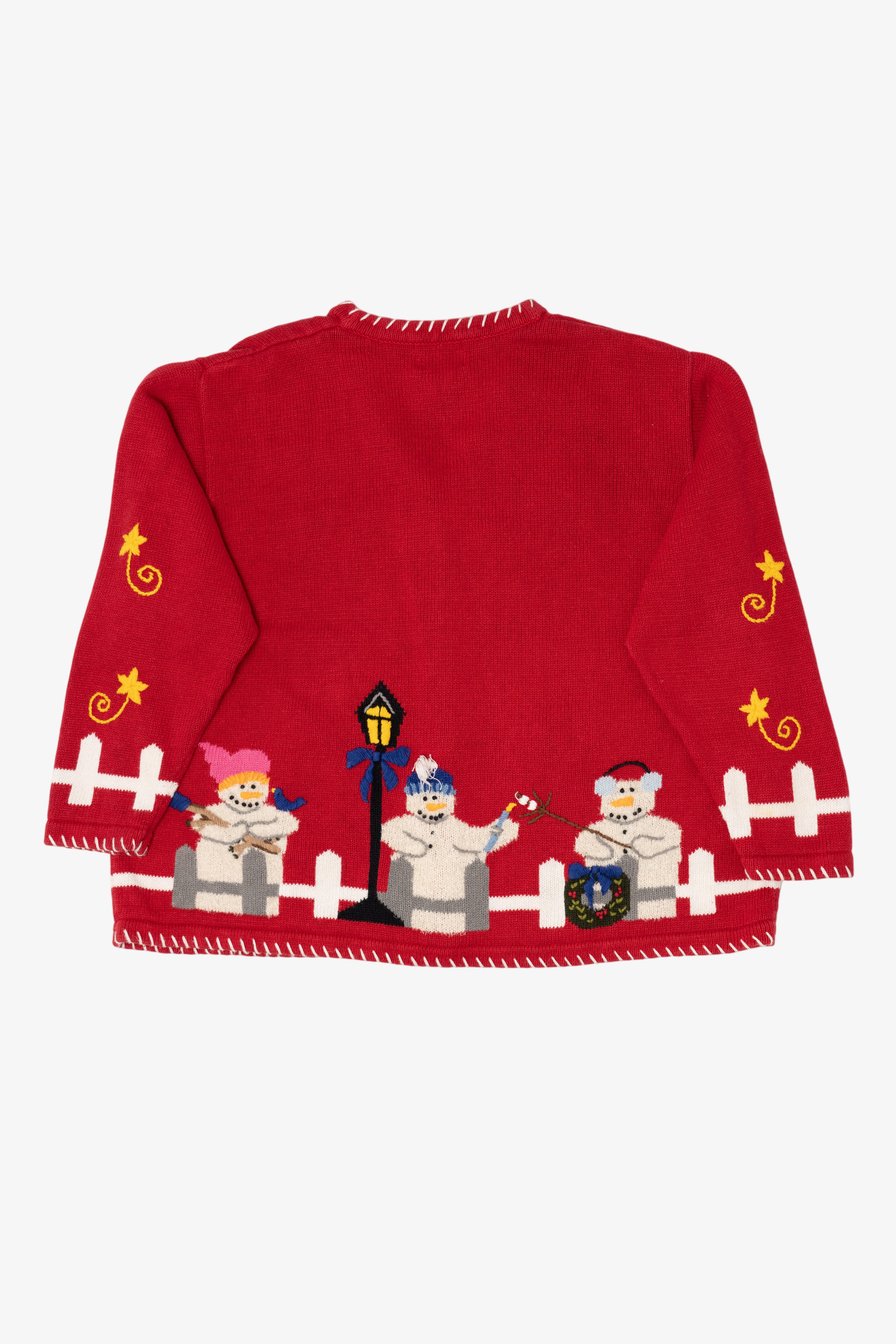Vintage Red Quacker Factory Snowmen Ugly Christmas Cardigan (1990s)