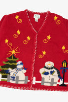 Vintage Red Quacker Factory Snowmen Ugly Christmas Cardigan (1990s)