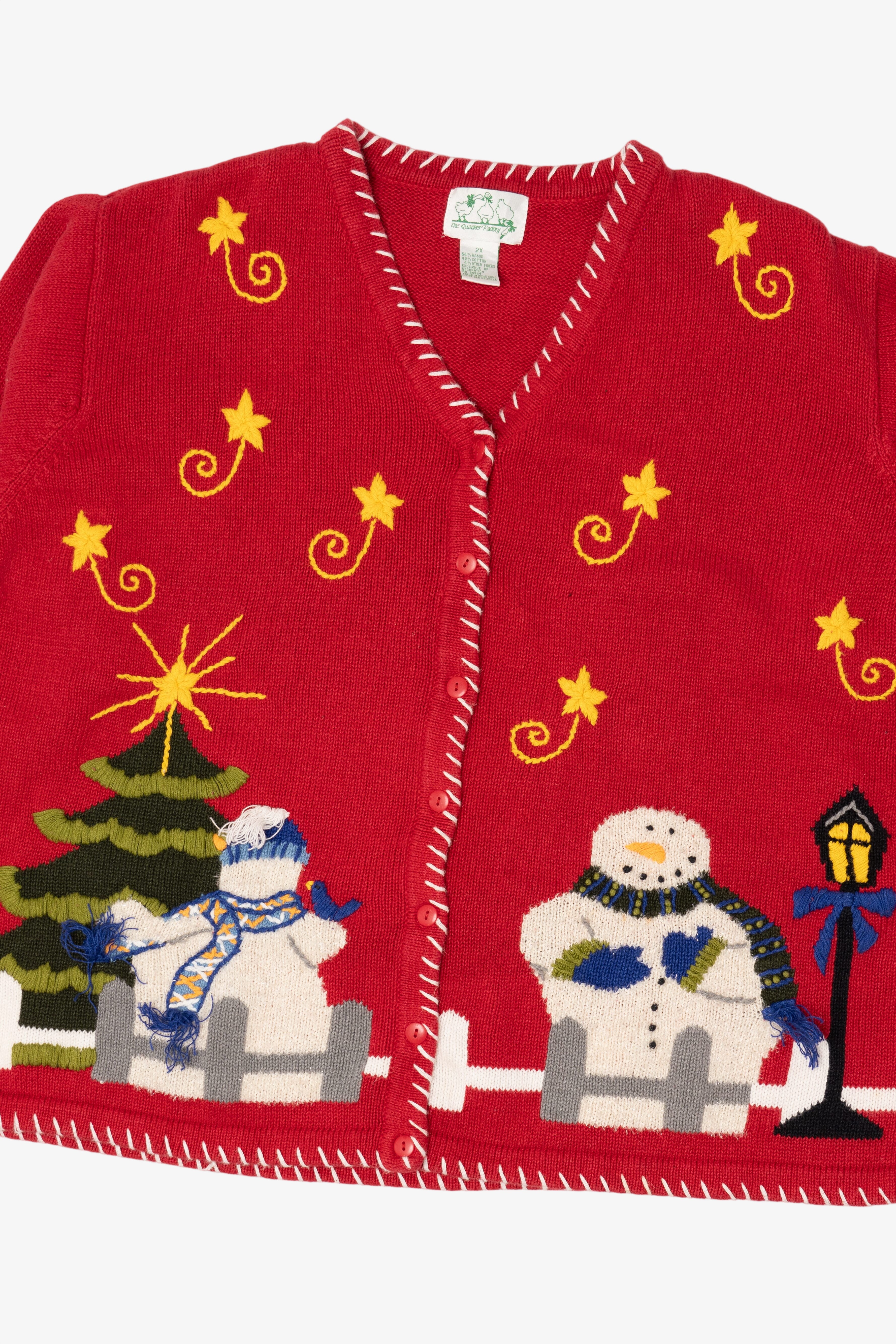 Vintage Red Quacker Factory Snowmen Ugly Christmas Cardigan (1990s)