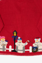 Vintage Red Quacker Factory Snowmen Ugly Christmas Cardigan (1990s)