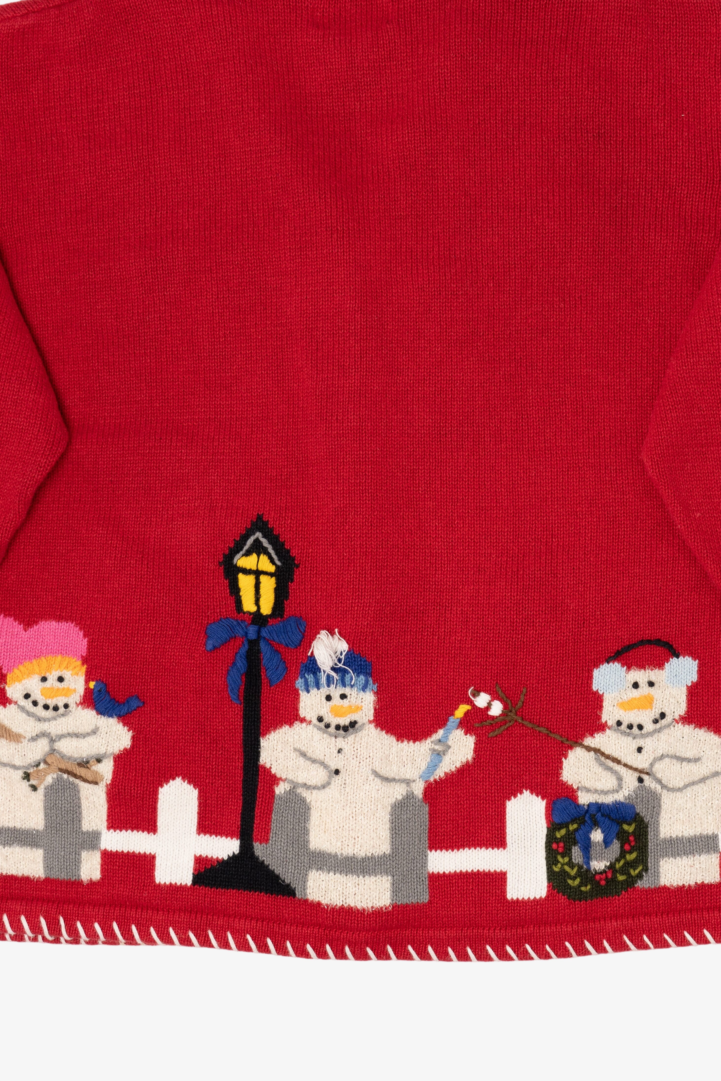 Vintage Red Quacker Factory Snowmen Ugly Christmas Cardigan (1990s)