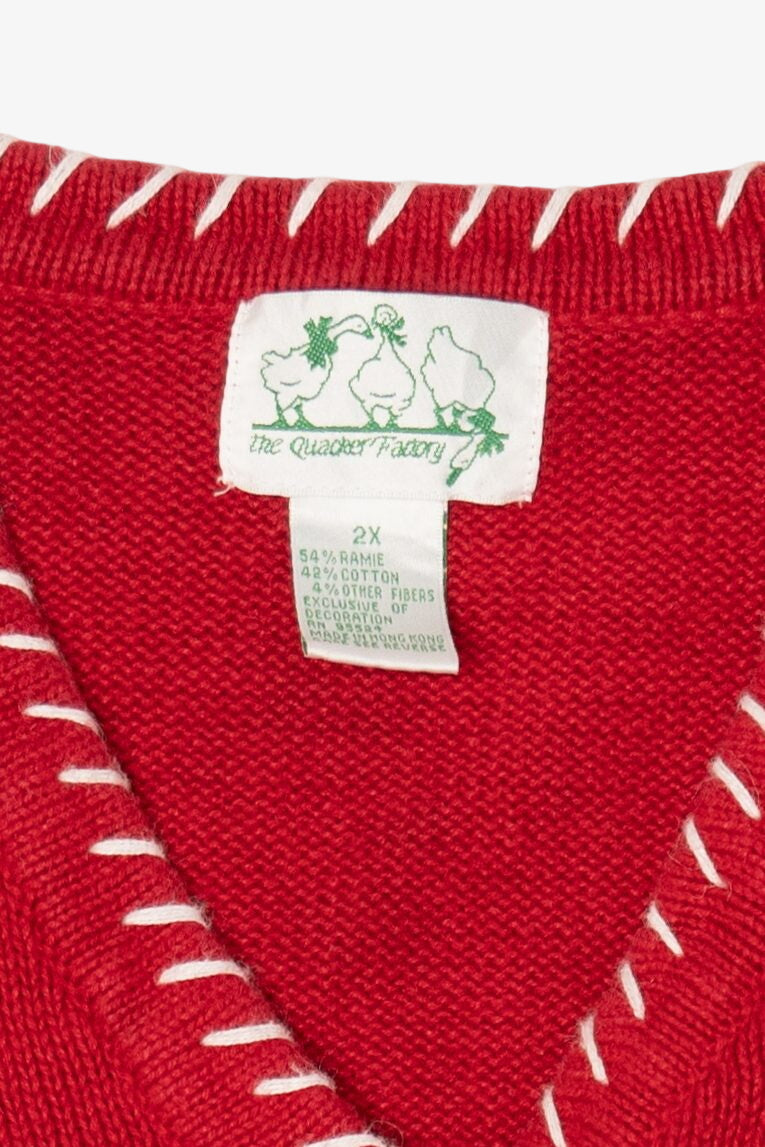 Vintage Red Quacker Factory Snowmen Ugly Christmas Cardigan (1990s)