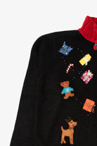 Vintage Black Karen Scott Santa With Presents Ugly Christmas Cardigan (1990s)