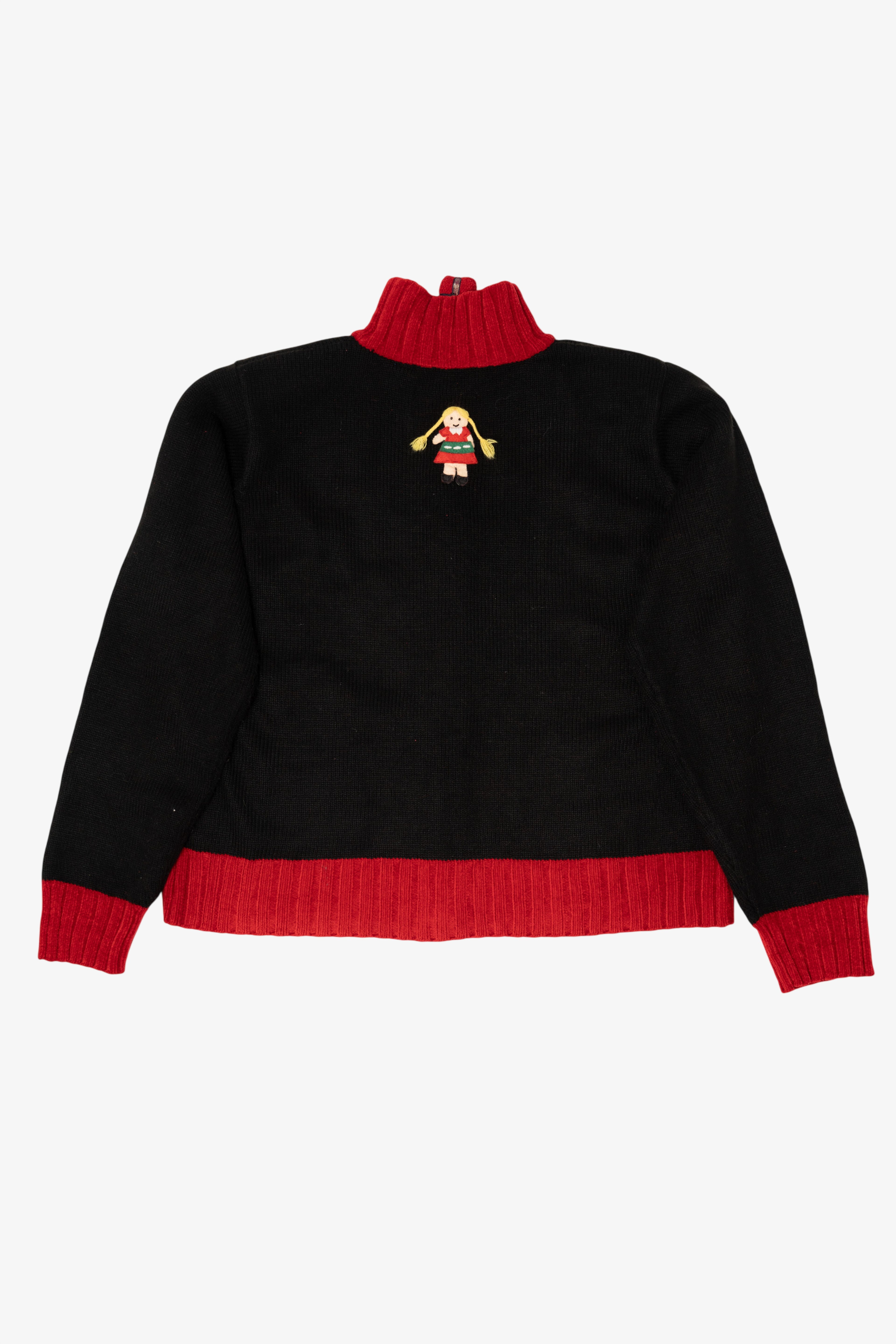 Vintage Black Karen Scott Santa With Presents Ugly Christmas Cardigan (1990s)