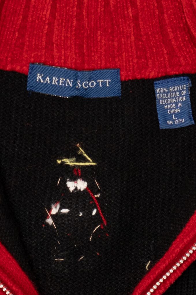 Vintage Black Karen Scott Santa With Presents Ugly Christmas Cardigan (1990s)