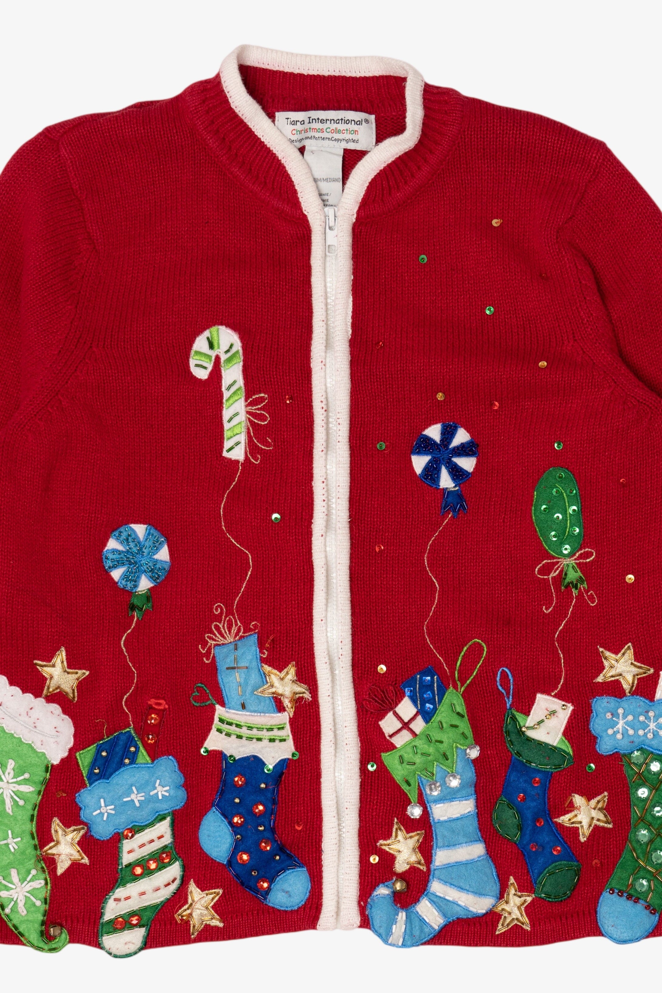 Vintage Red Tiara International Stockings Ugly Christmas Cardigan (2000s)