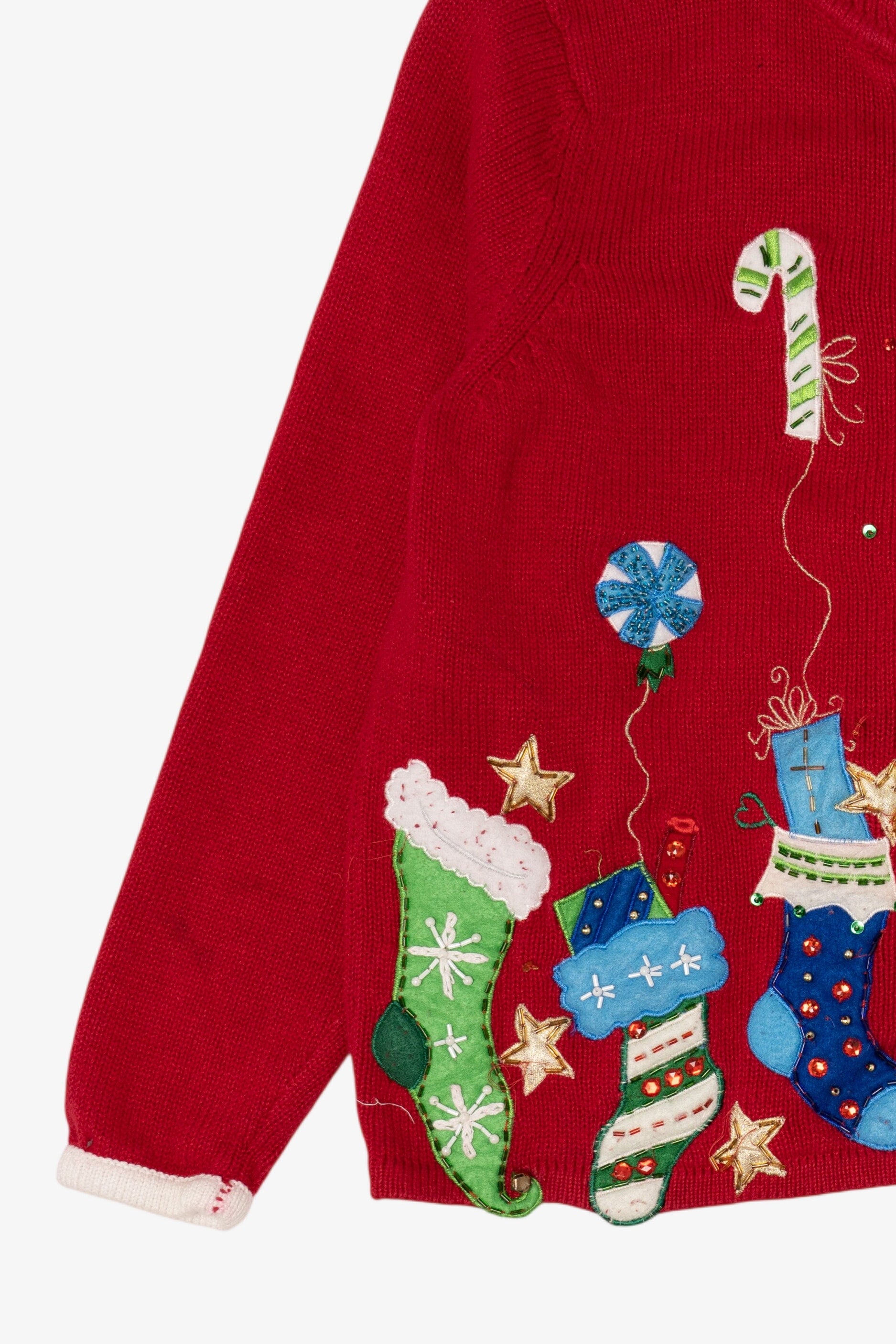 Vintage Red Tiara International Stockings Ugly Christmas Cardigan (2000s)