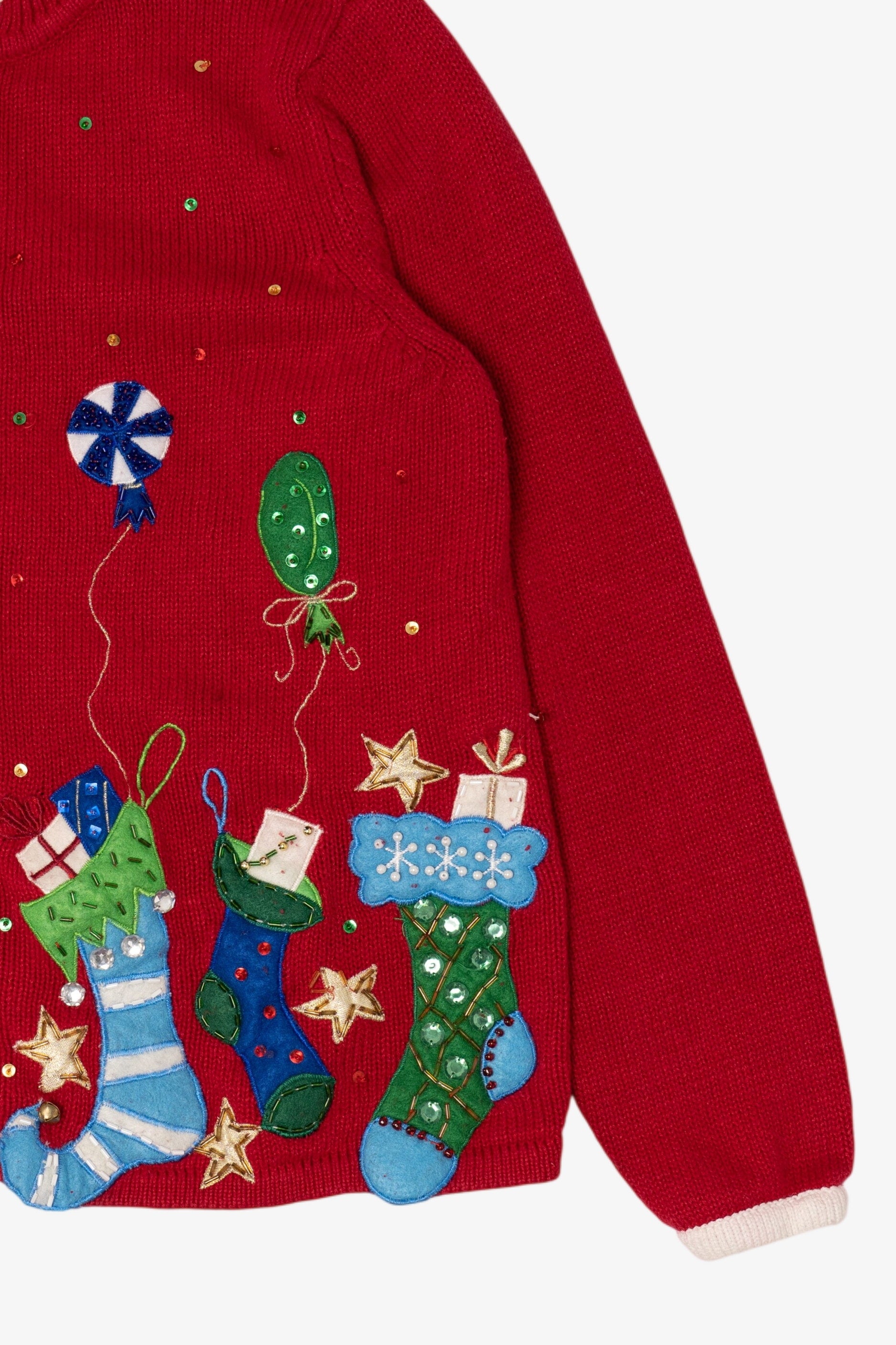 Vintage Red Tiara International Stockings Ugly Christmas Cardigan (2000s)