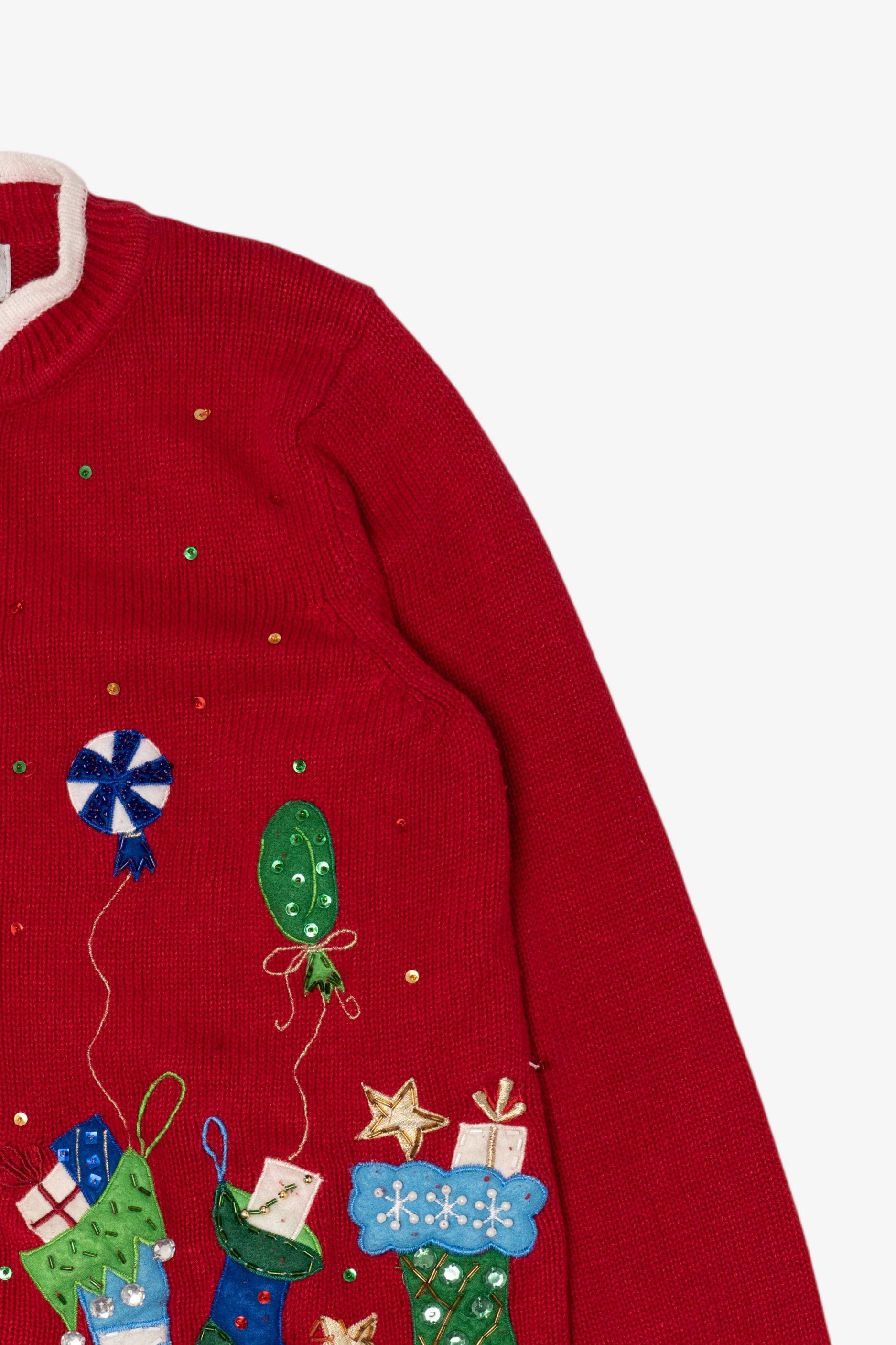 Vintage Red Tiara International Stockings Ugly Christmas Cardigan (2000s)