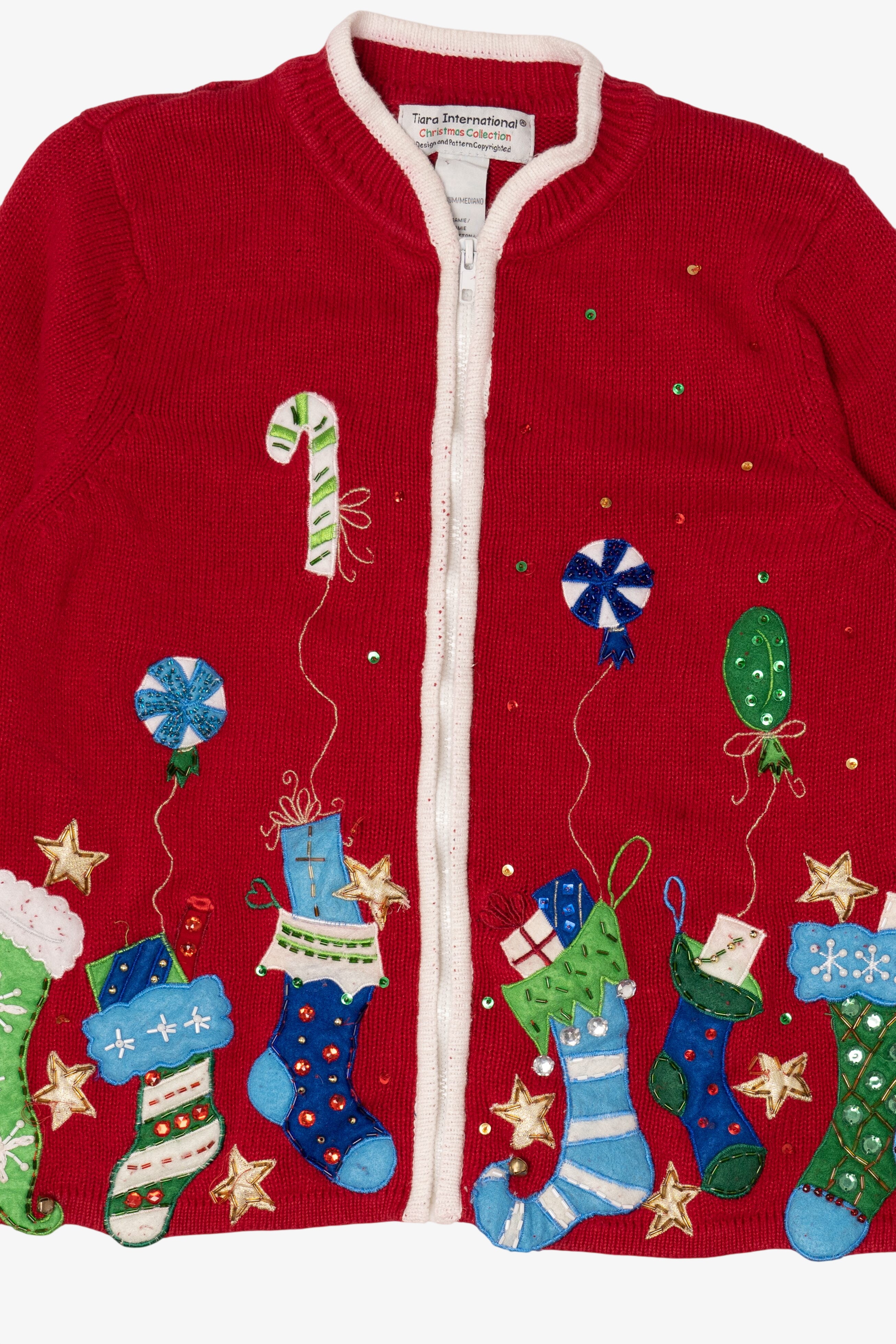 Vintage Red Tiara International Stockings Ugly Christmas Cardigan (2000s)