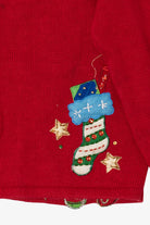 Vintage Red Tiara International Stockings Ugly Christmas Cardigan (2000s)