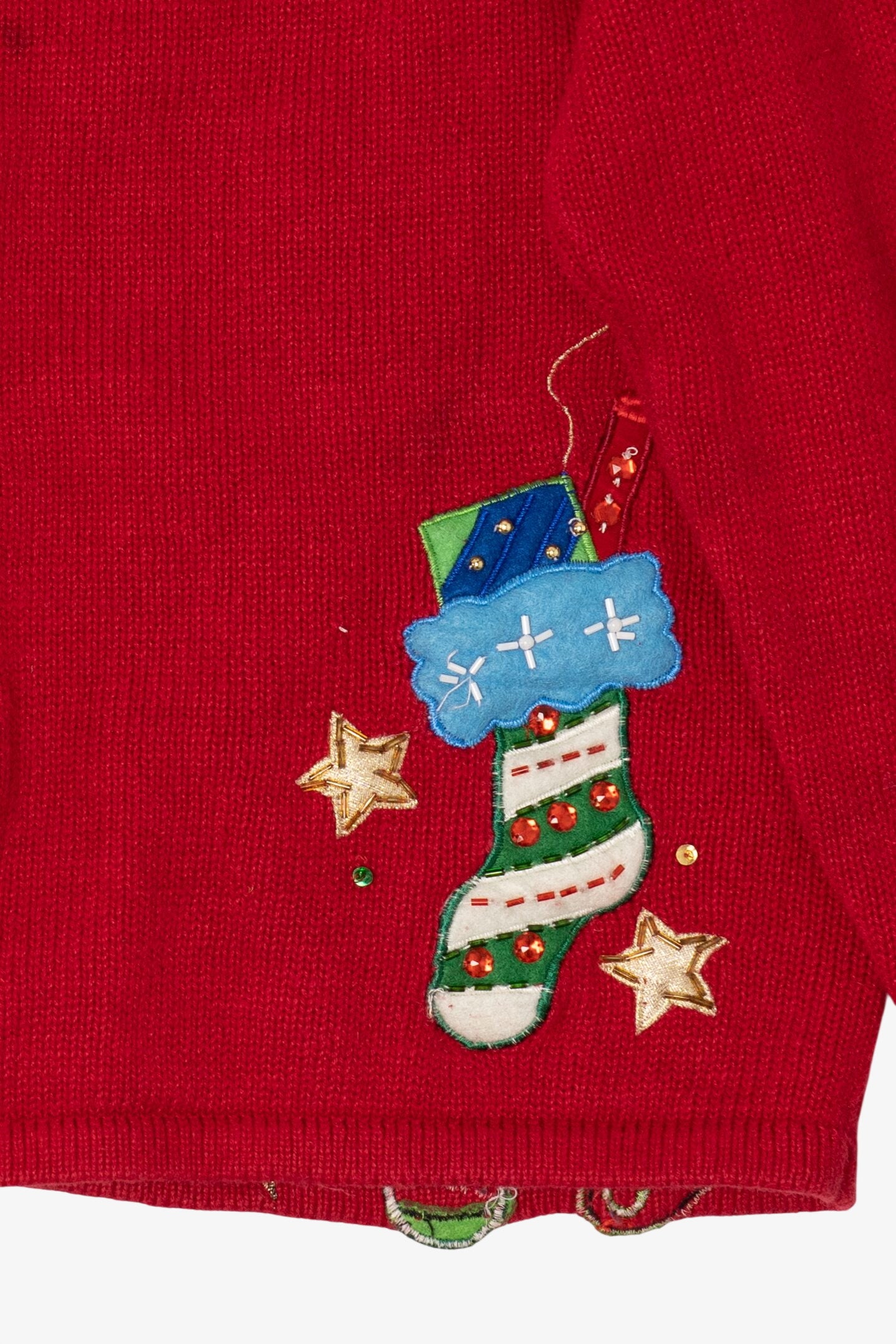 Vintage Red Tiara International Stockings Ugly Christmas Cardigan (2000s)