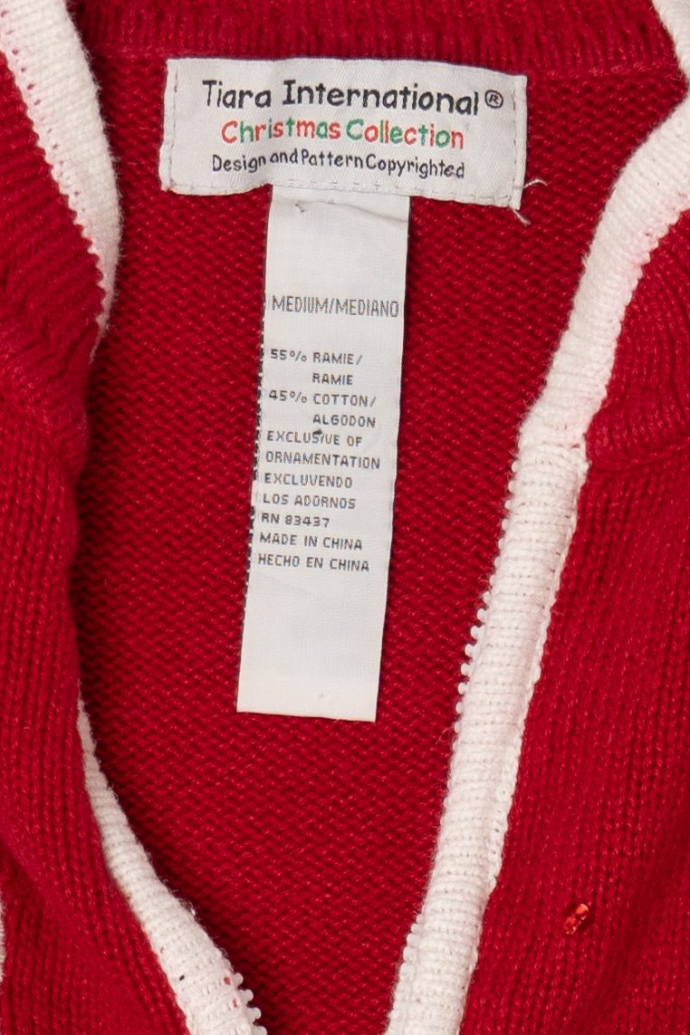 Vintage Red Tiara International Stockings Ugly Christmas Cardigan (2000s)