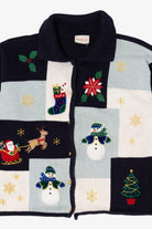 Vintage Black Crystal Kobe Snowmen Ugly Christmas Cardigan (1990s)