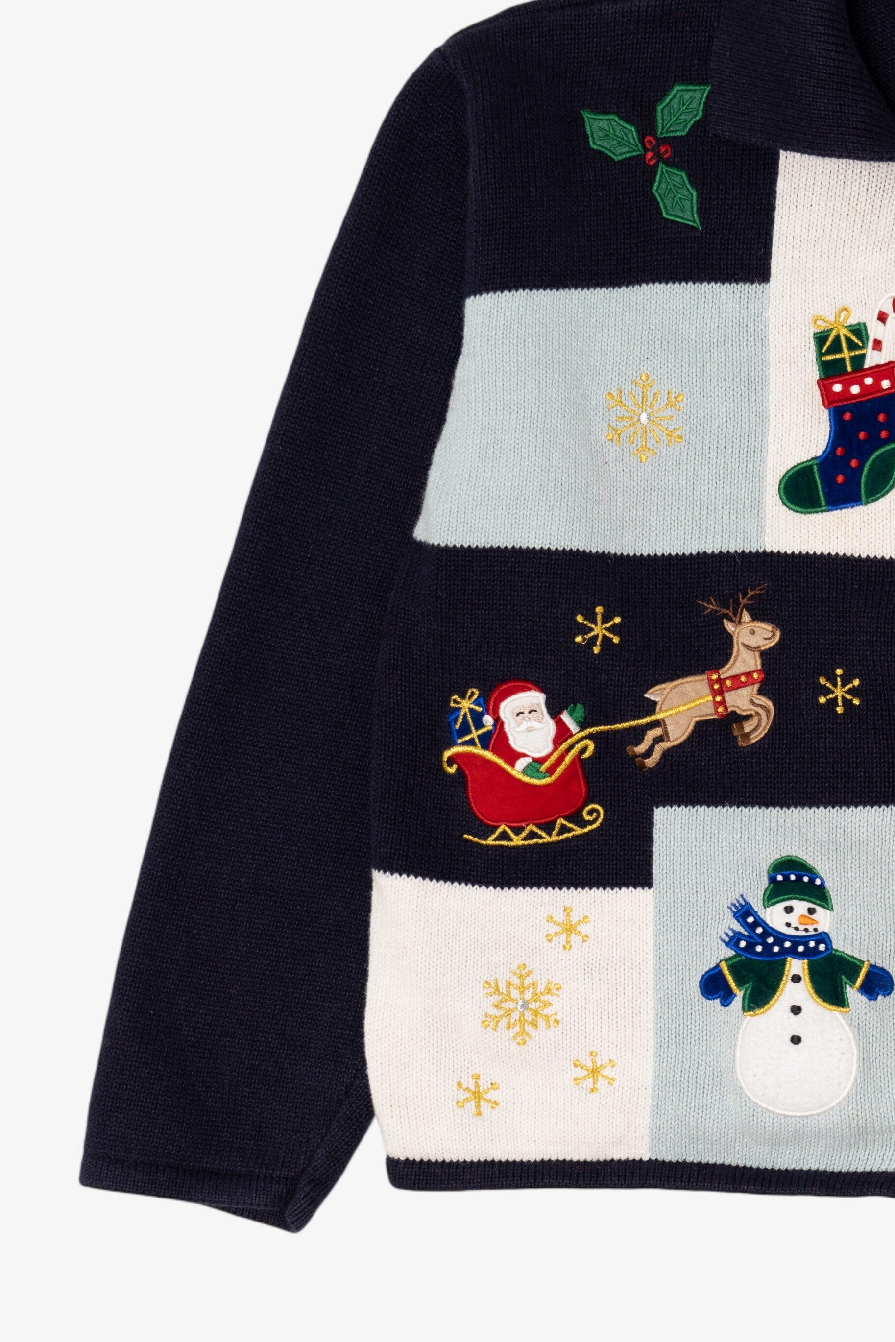 Vintage Black Crystal Kobe Snowmen Ugly Christmas Cardigan (1990s)