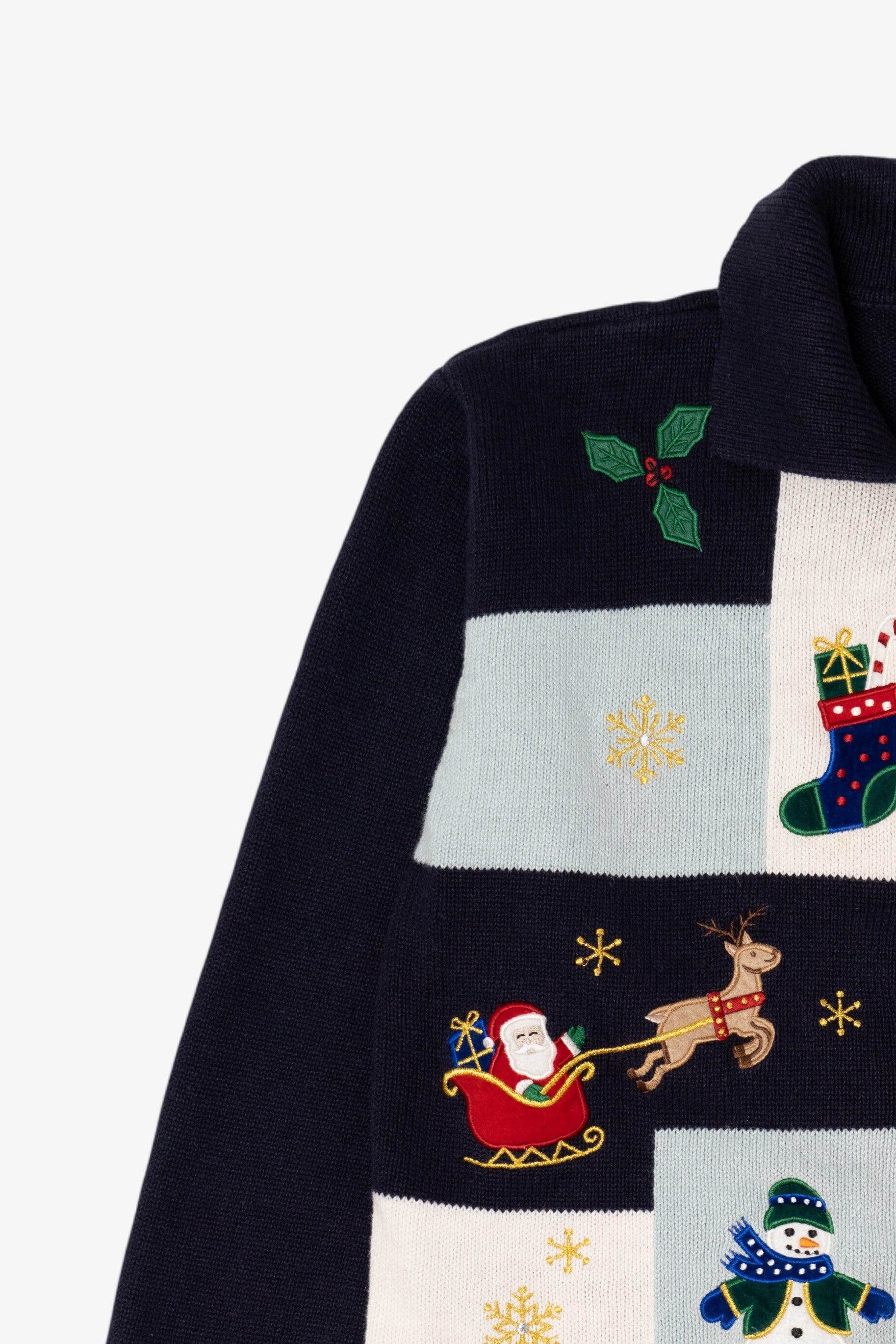 Vintage Black Crystal Kobe Snowmen Ugly Christmas Cardigan (1990s)