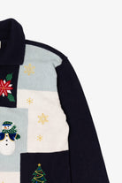 Vintage Black Crystal Kobe Snowmen Ugly Christmas Cardigan (1990s)
