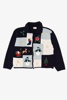 Vintage Black Crystal Kobe Snowmen Ugly Christmas Cardigan (1990s)