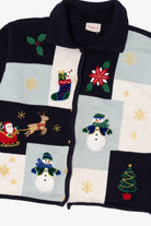 Vintage Black Crystal Kobe Snowmen Ugly Christmas Cardigan (1990s)