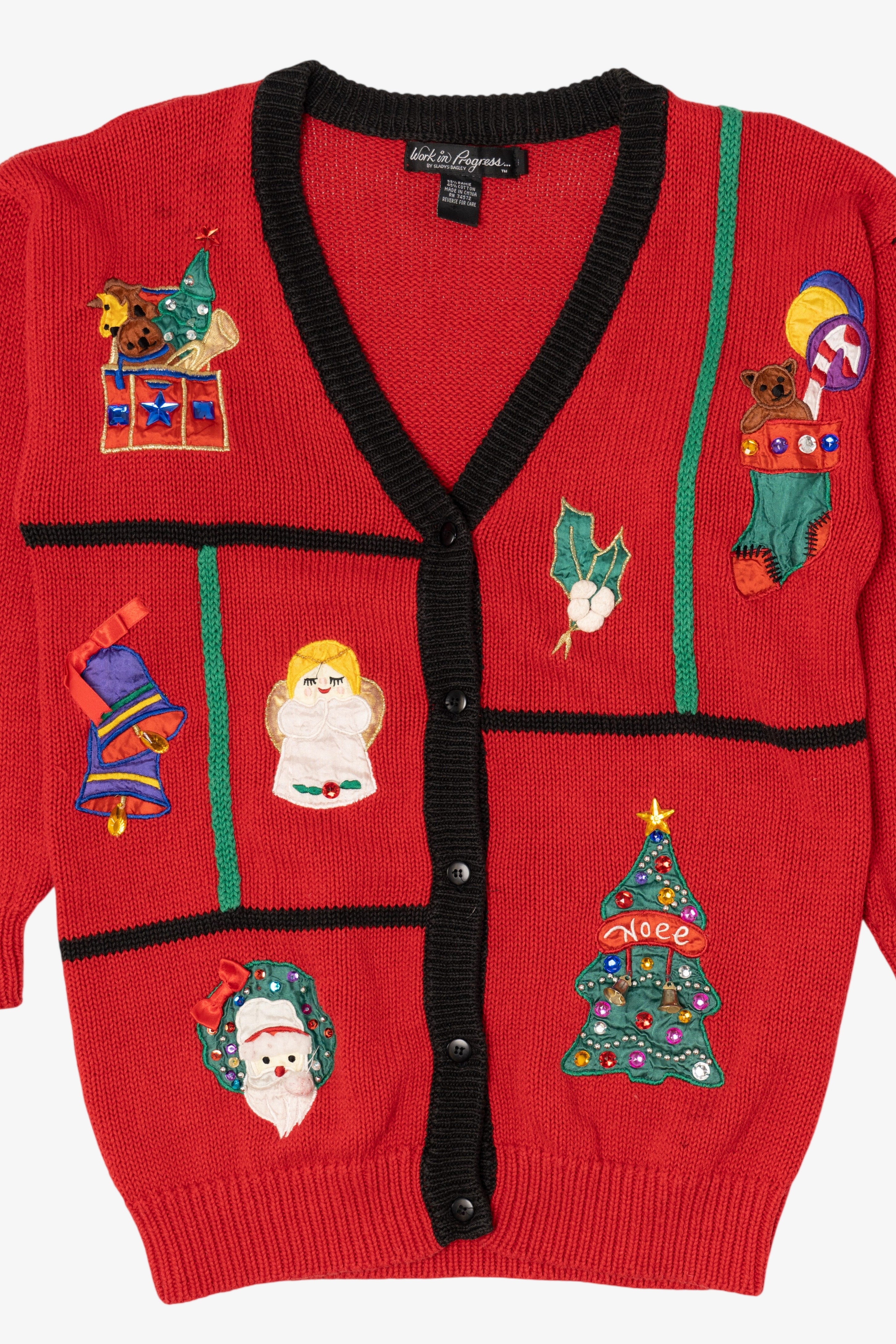 Vintage Red Work in Progress Ugly Christmas Cardigan (1990s)