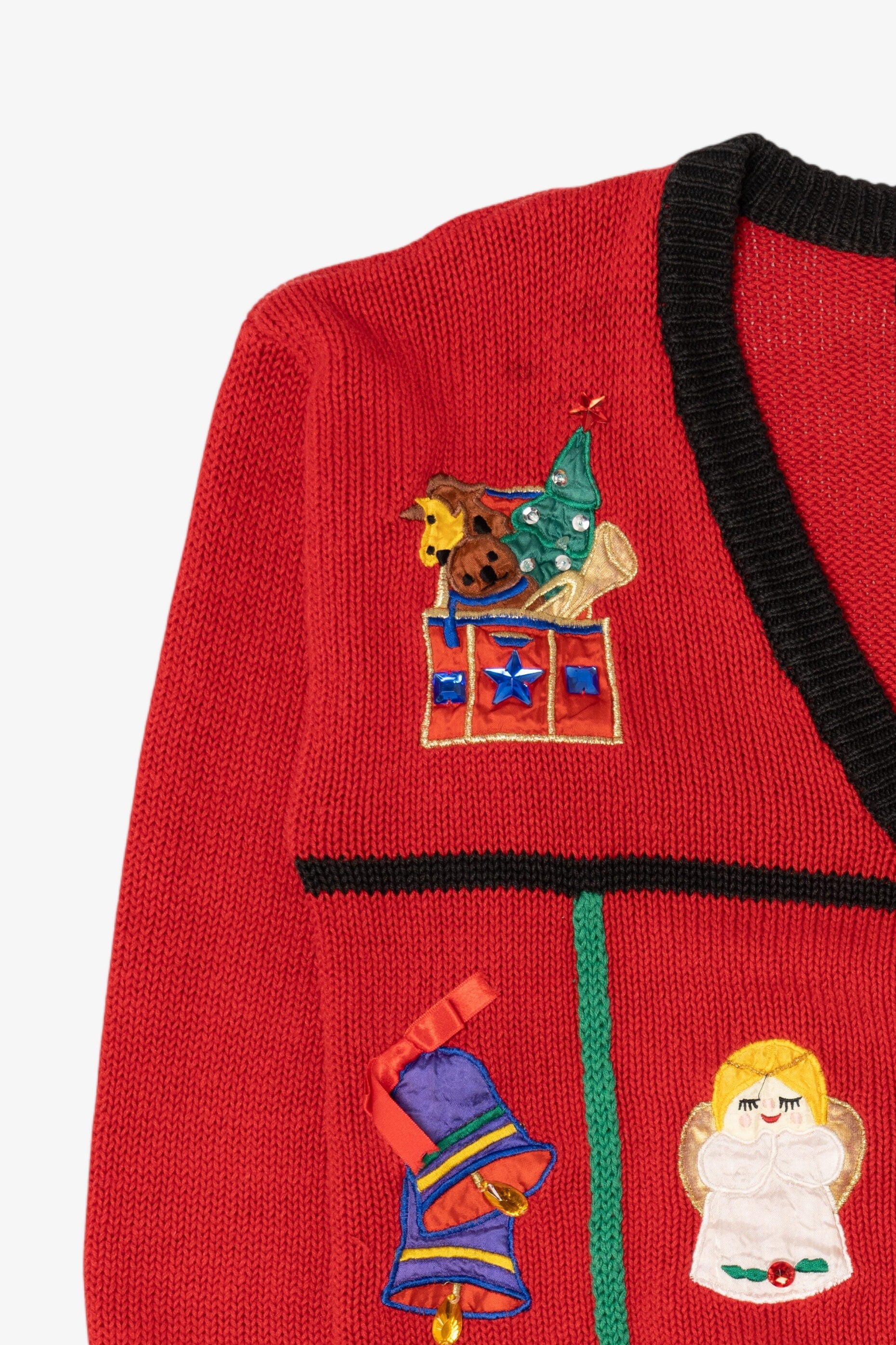 Vintage Red Work in Progress Ugly Christmas Cardigan (1990s)
