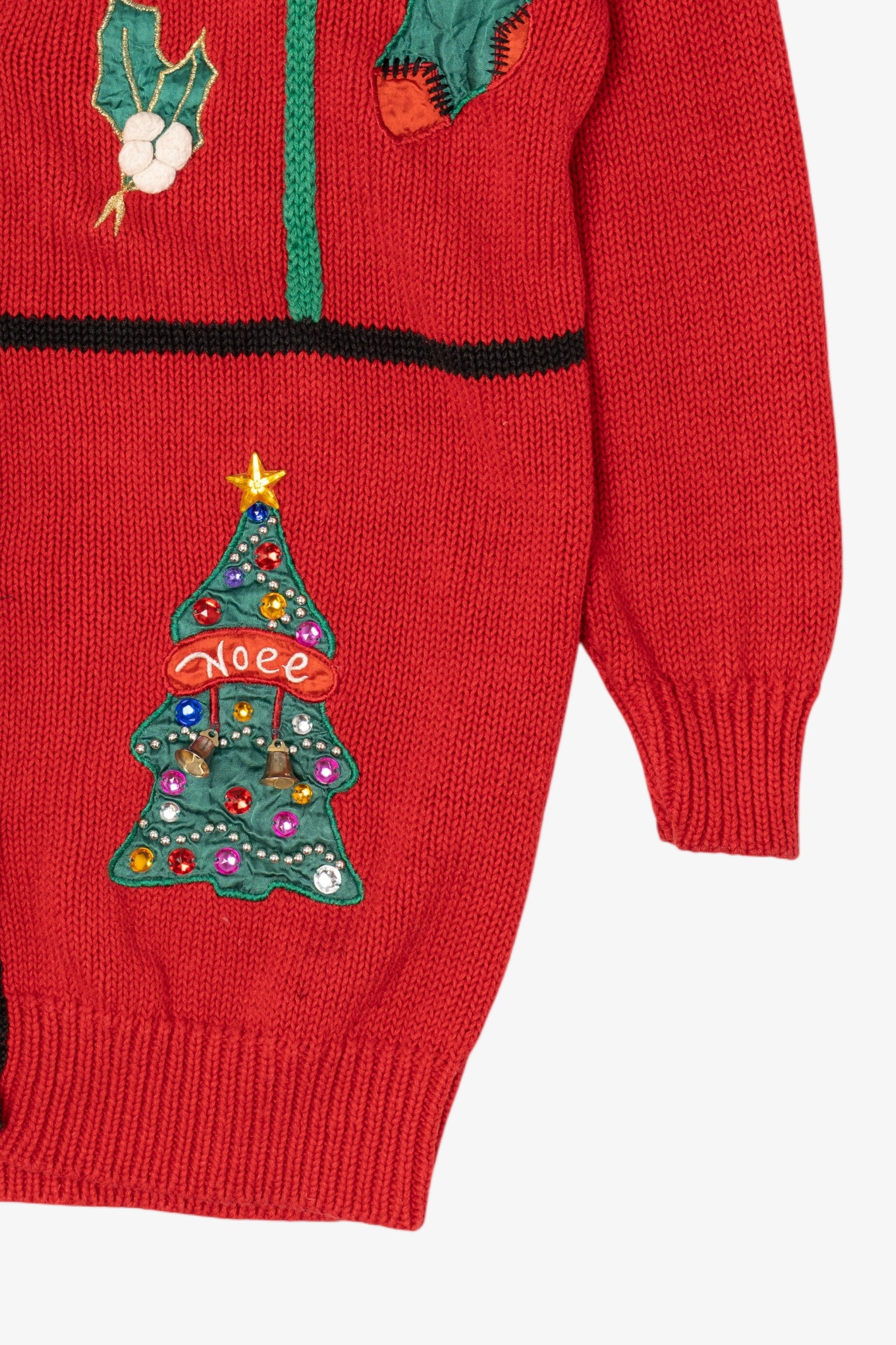 Vintage Red Work in Progress Ugly Christmas Cardigan (1990s)