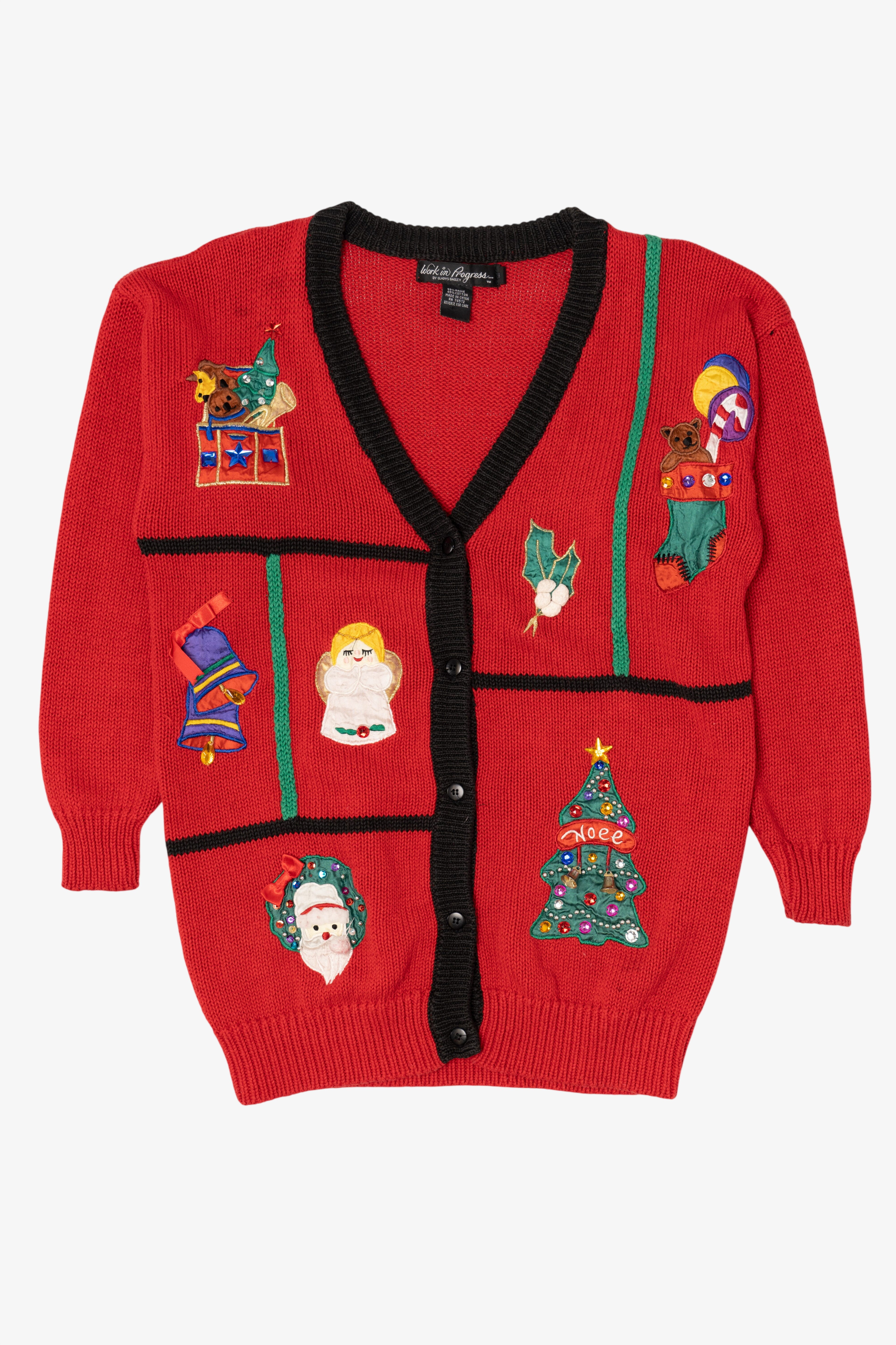 Vintage Red Work in Progress Ugly Christmas Cardigan (1990s)