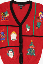 Vintage Red Work in Progress Ugly Christmas Cardigan (1990s)
