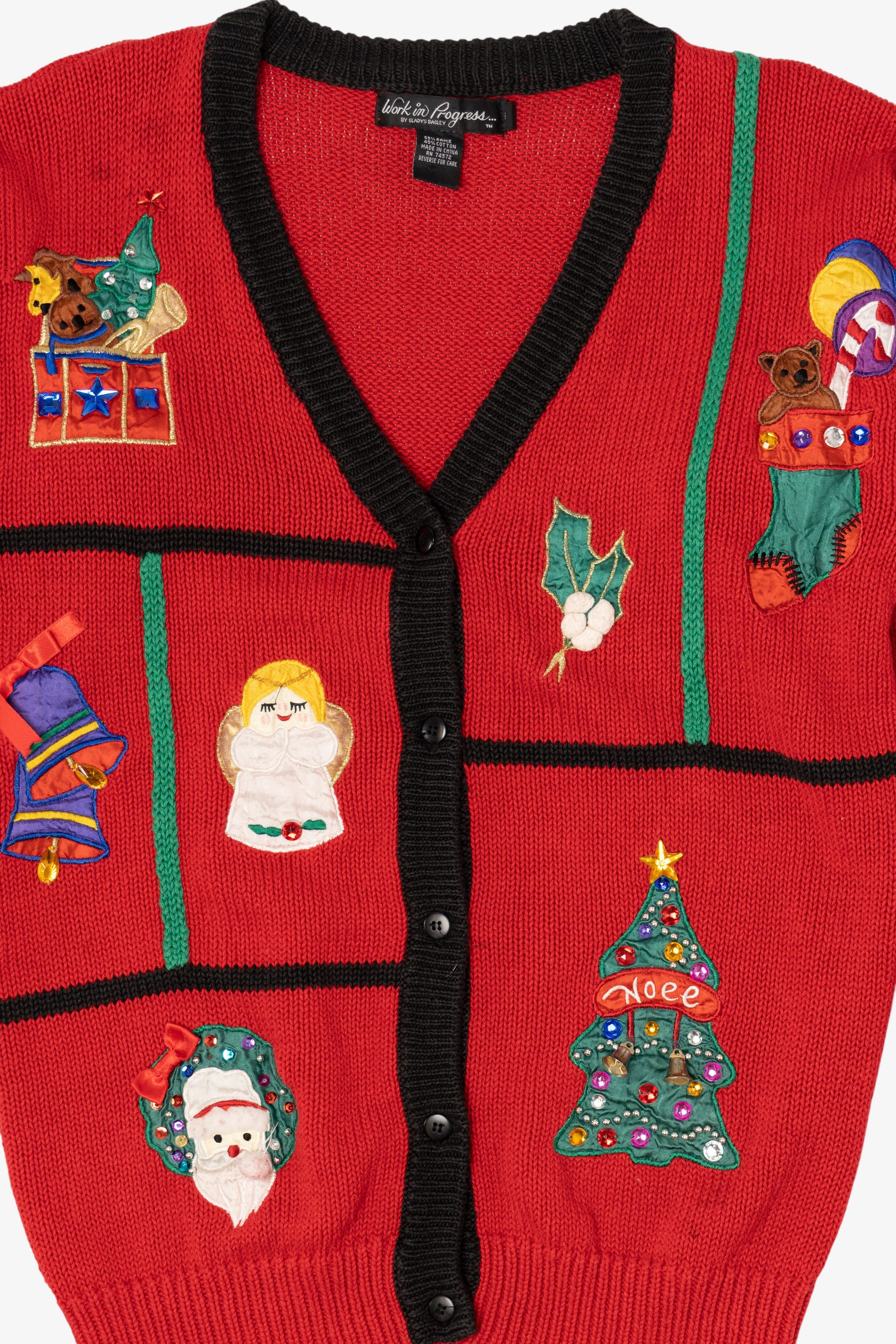 Vintage Red Work in Progress Ugly Christmas Cardigan (1990s)